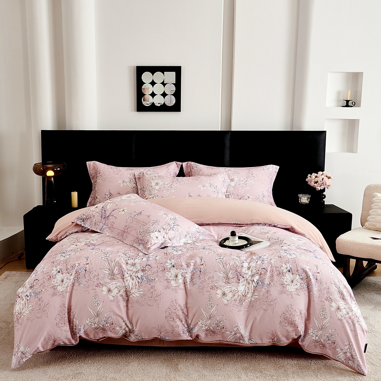 91家纺网 家纺一手货源 找家纺 芙绣家纺 2025新款全棉纯棉磨毛内合简单款四件套 秋辞-粉