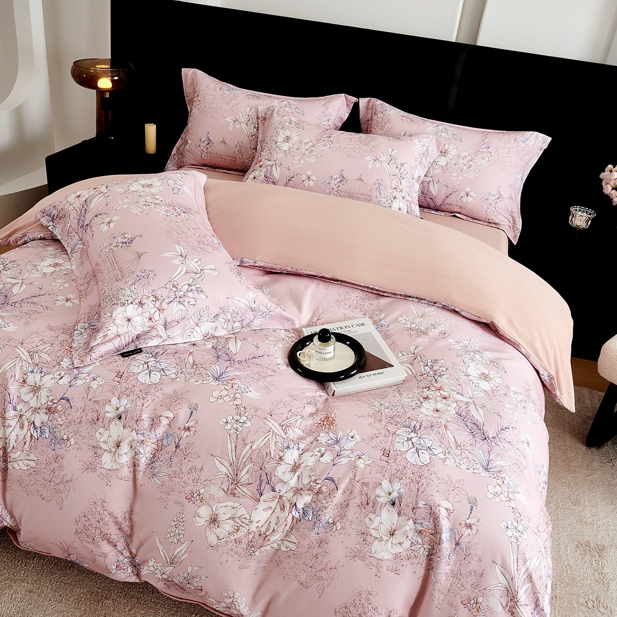 91家纺网 家纺一手货源 找家纺 芙绣家纺 2025新款全棉纯棉磨毛内合简单款四件套 秋辞-粉