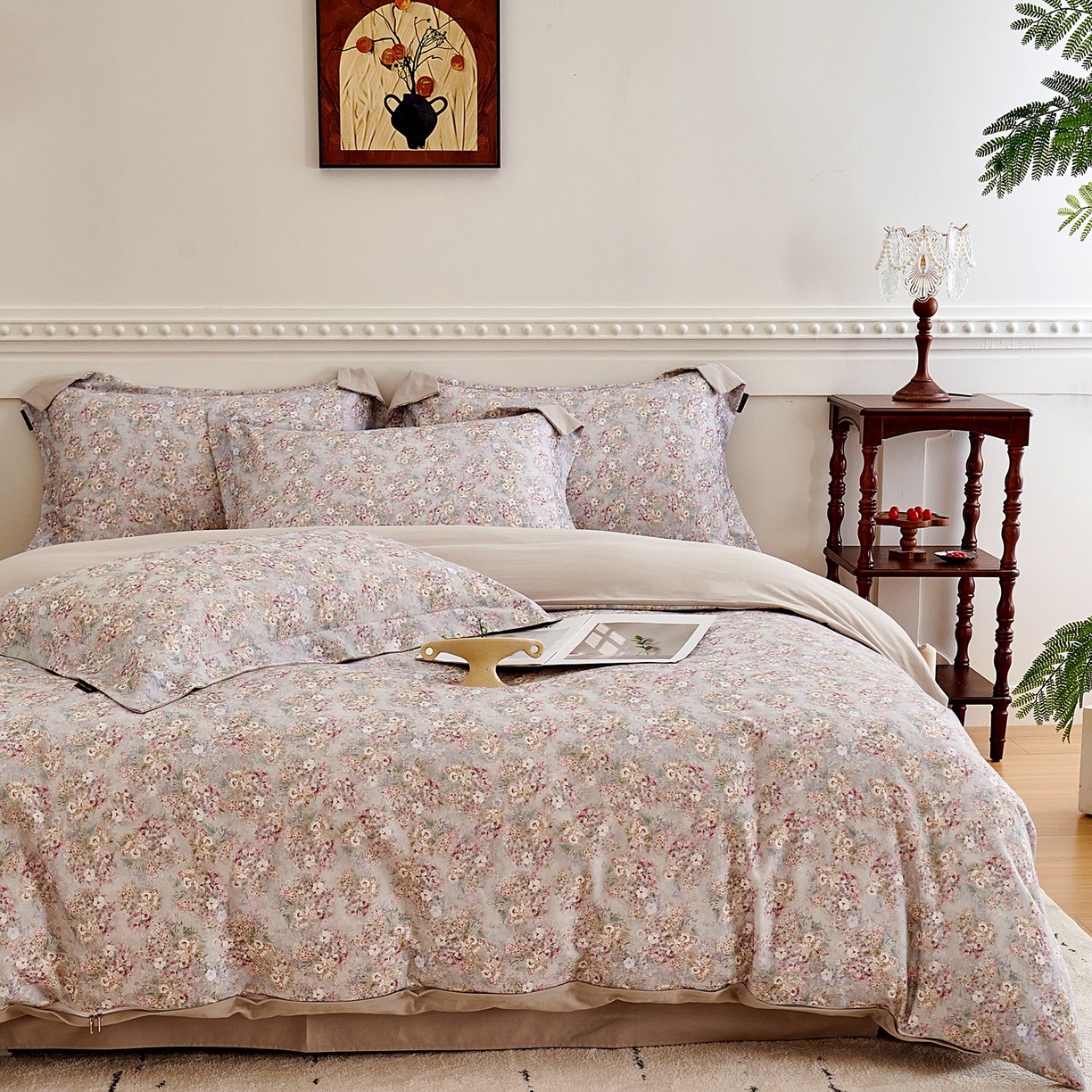 芙绣家纺 2025新款全棉纯棉磨毛内合简单款四件套 柔梦-灰