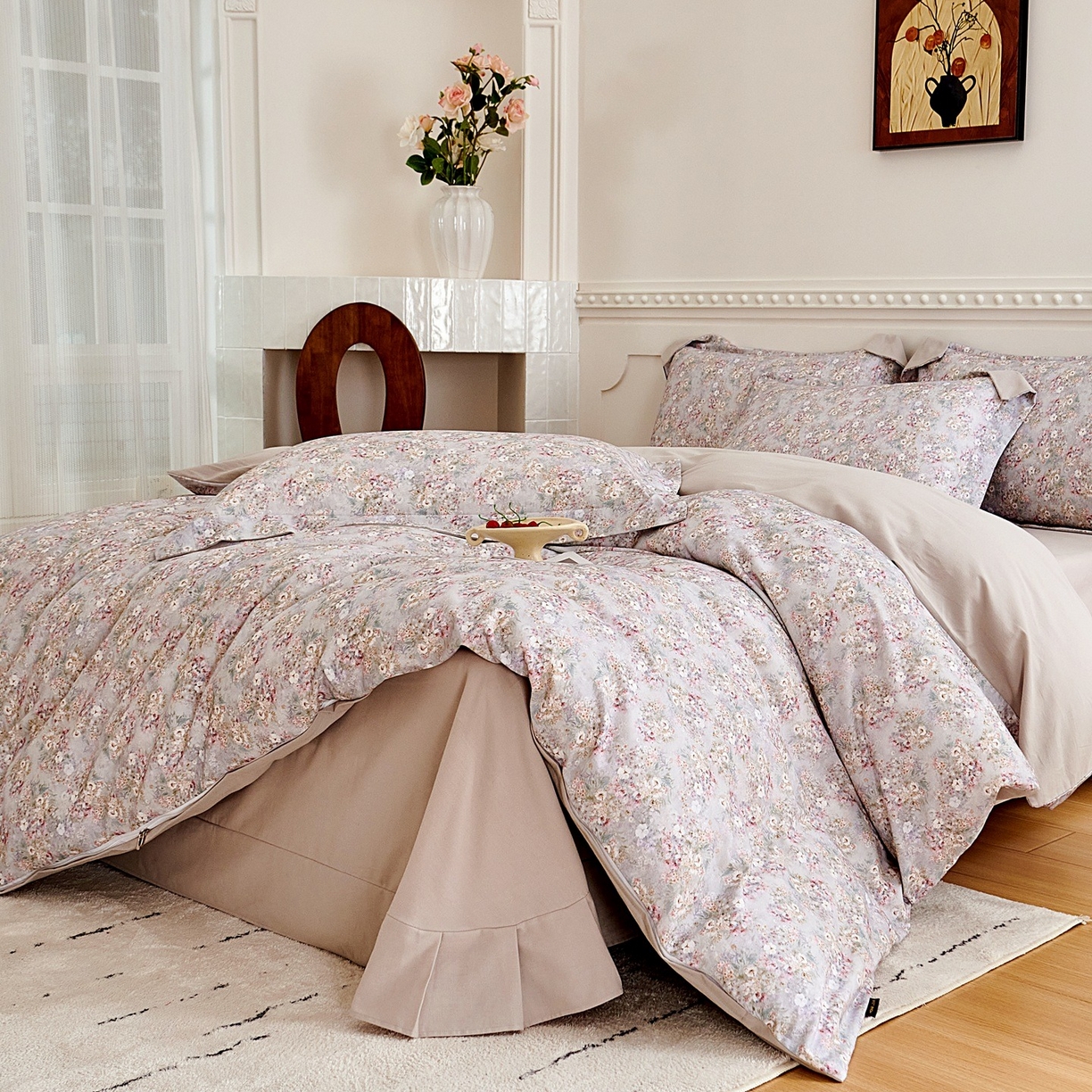 91家纺网 家纺一手货源 找家纺 芙绣家纺 2025新款全棉纯棉磨毛内合简单款四件套 柔梦-灰