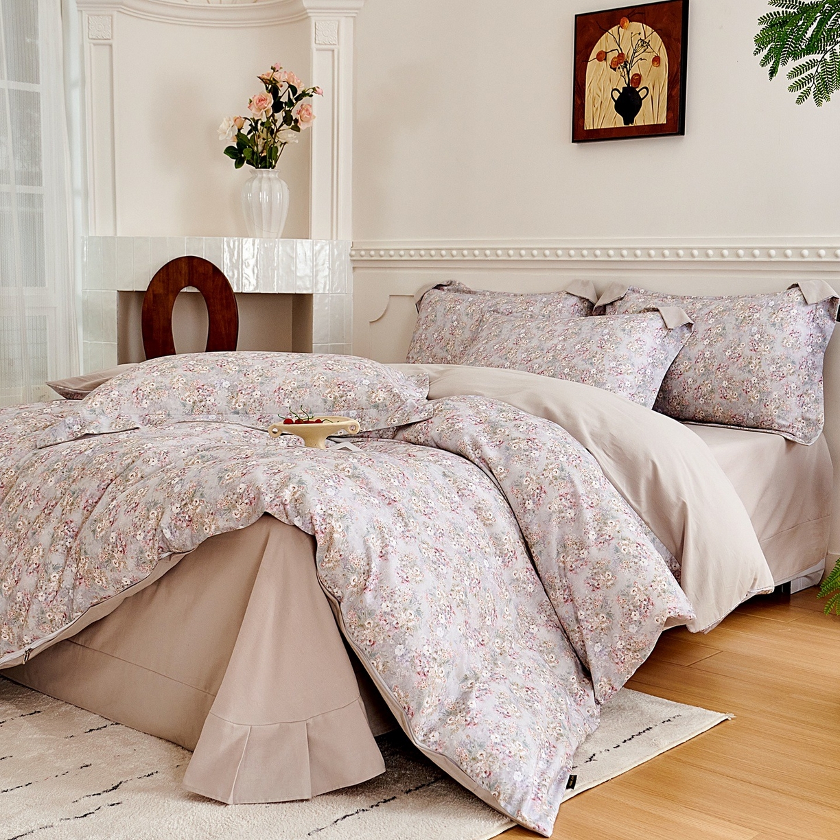 91家纺网 家纺一手货源 找家纺 芙绣家纺 2025新款全棉纯棉磨毛内合简单款四件套 柔梦-灰