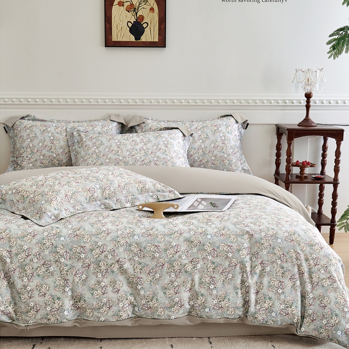 91家纺网 家纺一手货源 找家纺 芙绣家纺 2025新款全棉纯棉磨毛内合简单款四件套 柔梦-灰