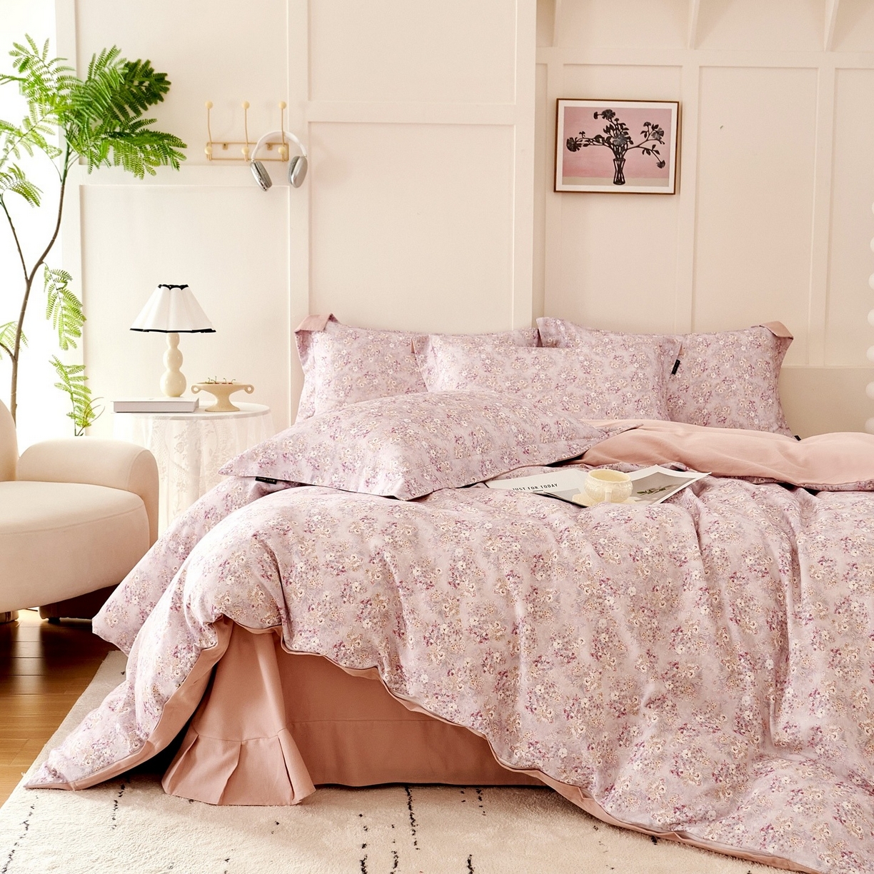 91家纺网 家纺一手货源 找家纺 芙绣家纺 2025新款全棉纯棉磨毛内合简单款四件套 柔梦-紫