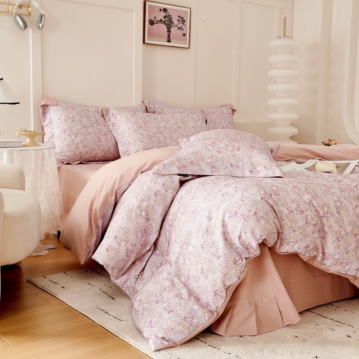 91家纺网 家纺一手货源 找家纺 芙绣家纺 2025新款全棉纯棉磨毛内合简单款四件套 柔梦-紫