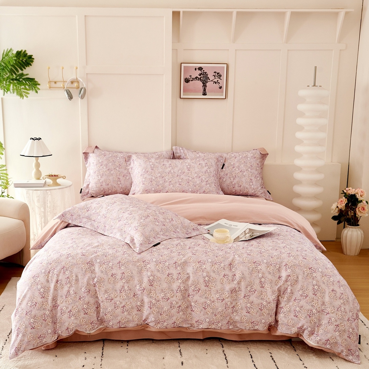 91家纺网 家纺一手货源 找家纺 芙绣家纺 2025新款全棉纯棉磨毛内合简单款四件套 柔梦-紫