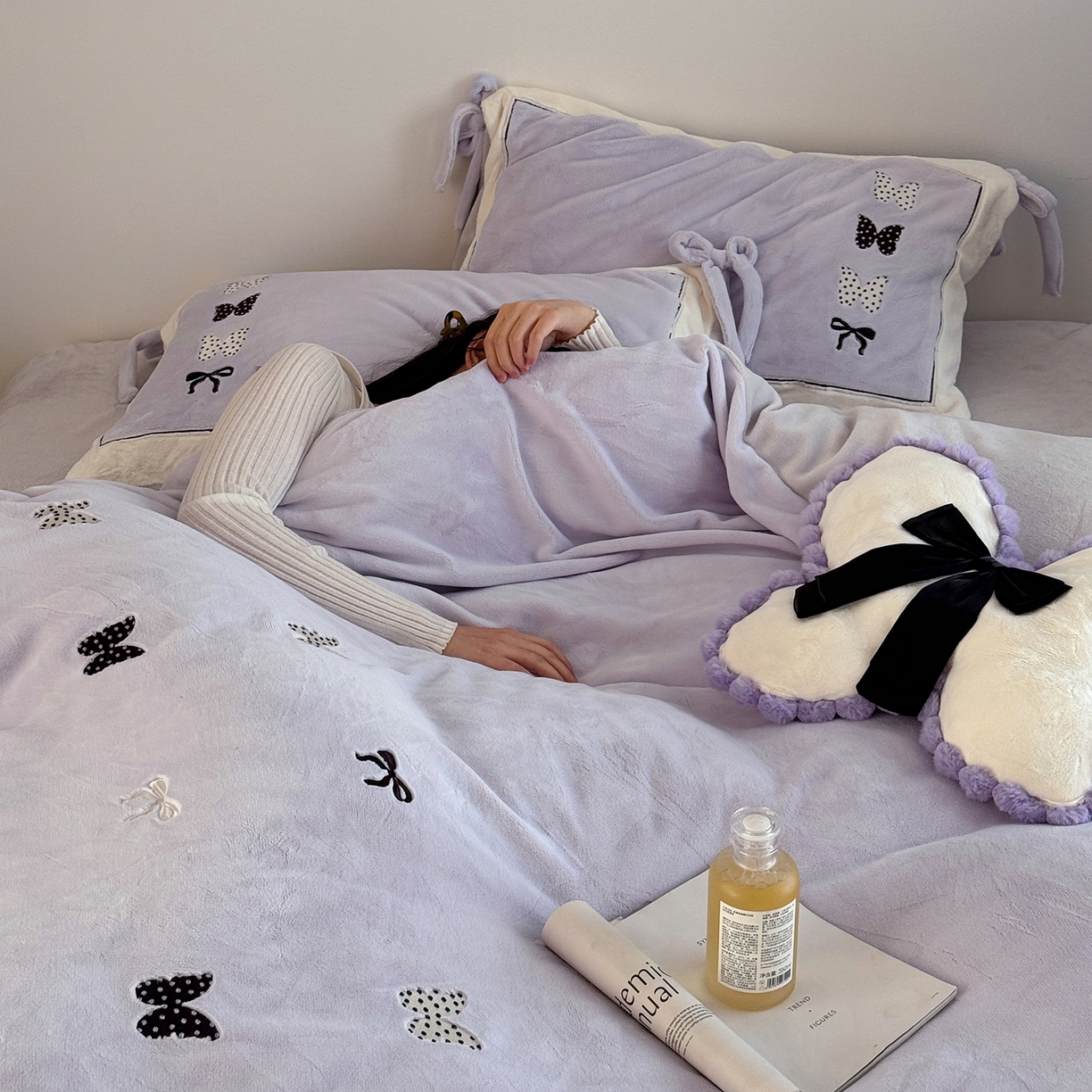 91家纺网 家纺一手货源 找家纺 极简 2025新款牛奶绒刺绣款四件套-蝴蝶花园（标准尺寸会员减20） 蝴蝶花园-紫