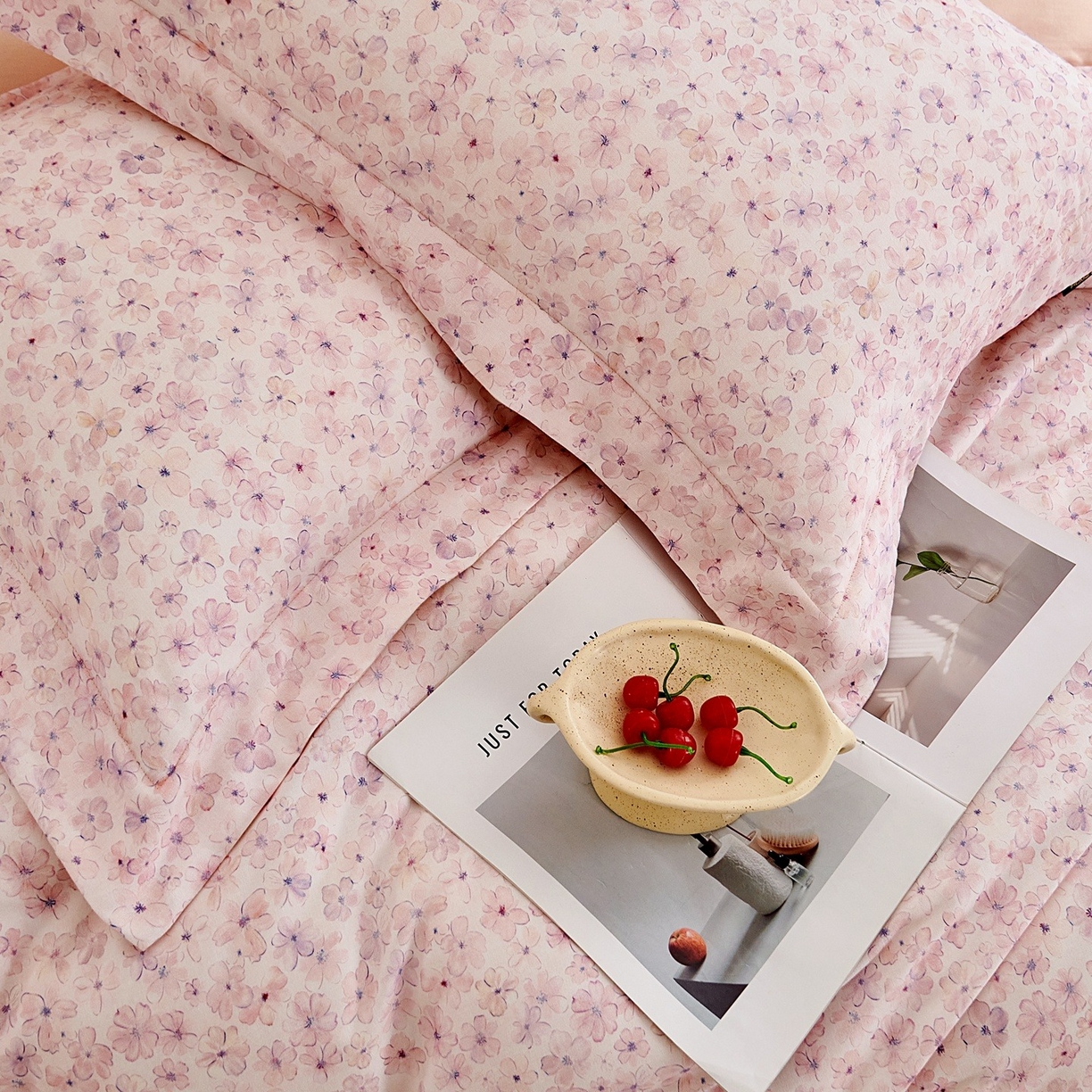 91家纺网 家纺一手货源 找家纺 芙绣家纺 2025新款全棉纯棉磨毛内合简单款四件套 晚棠-粉