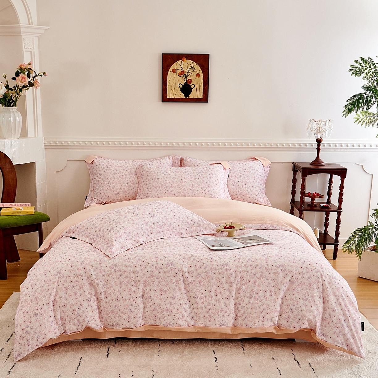 91家纺网 家纺一手货源 找家纺 芙绣家纺 2025新款全棉纯棉磨毛内合简单款四件套 晚棠-粉