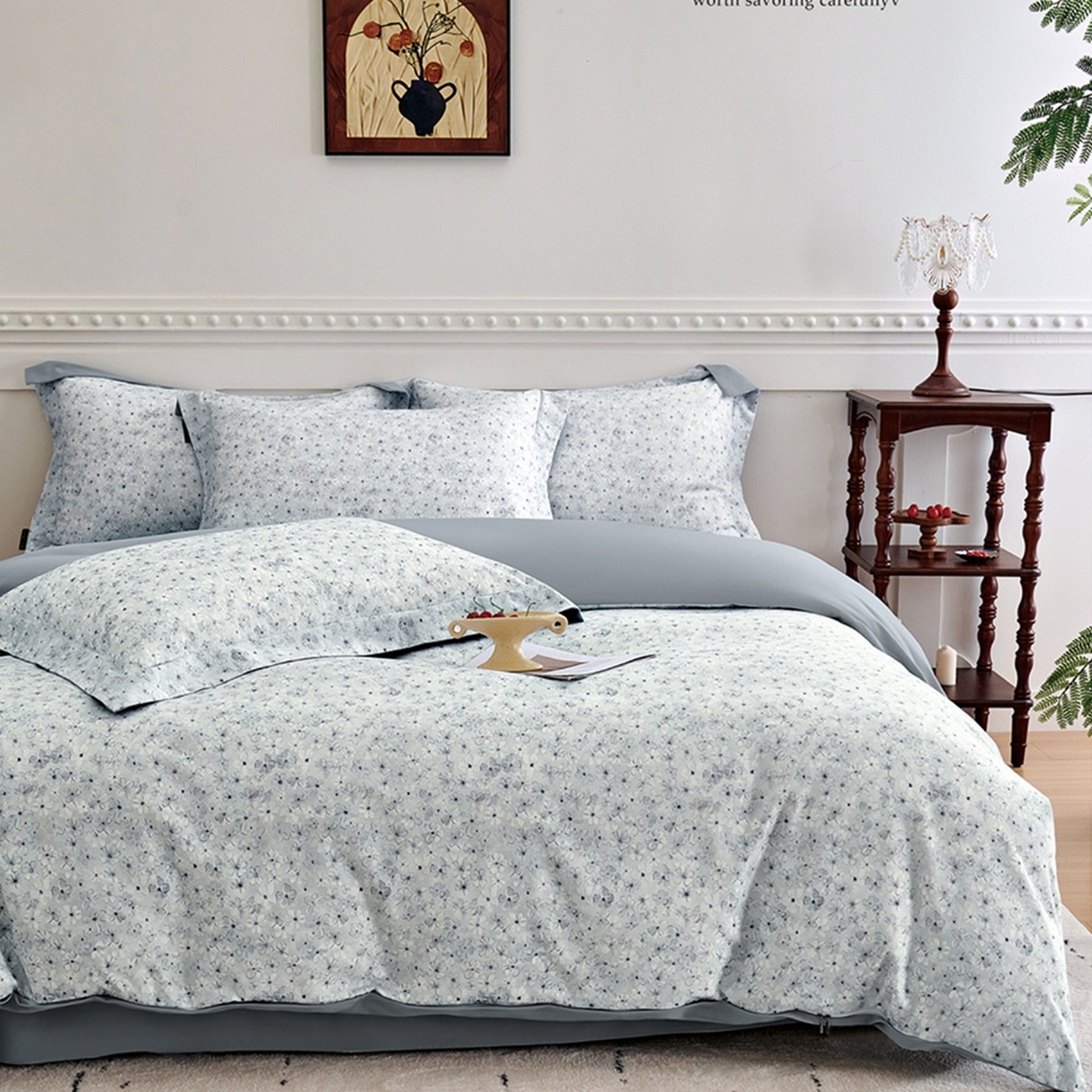 芙绣家纺 2025新款全棉纯棉磨毛内合简单款四件套 晚棠-灰