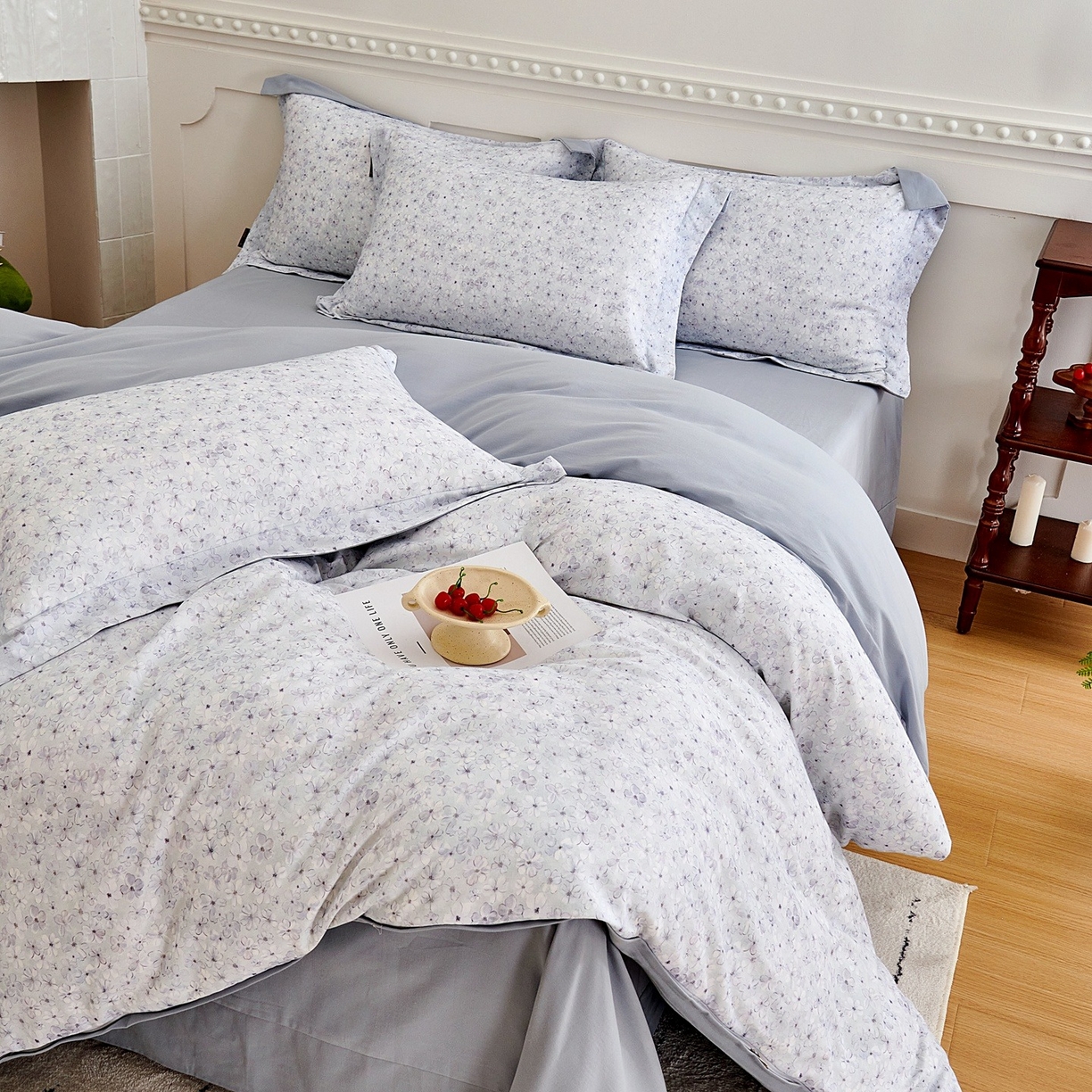 91家纺网 家纺一手货源 找家纺 芙绣家纺 2025新款全棉纯棉磨毛内合简单款四件套 晚棠-灰