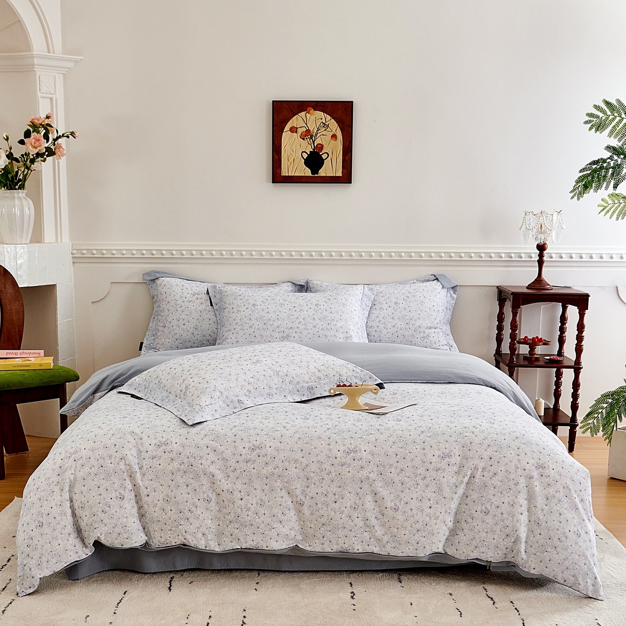 91家纺网 家纺一手货源 找家纺 芙绣家纺 2025新款全棉纯棉磨毛内合简单款四件套 晚棠-灰