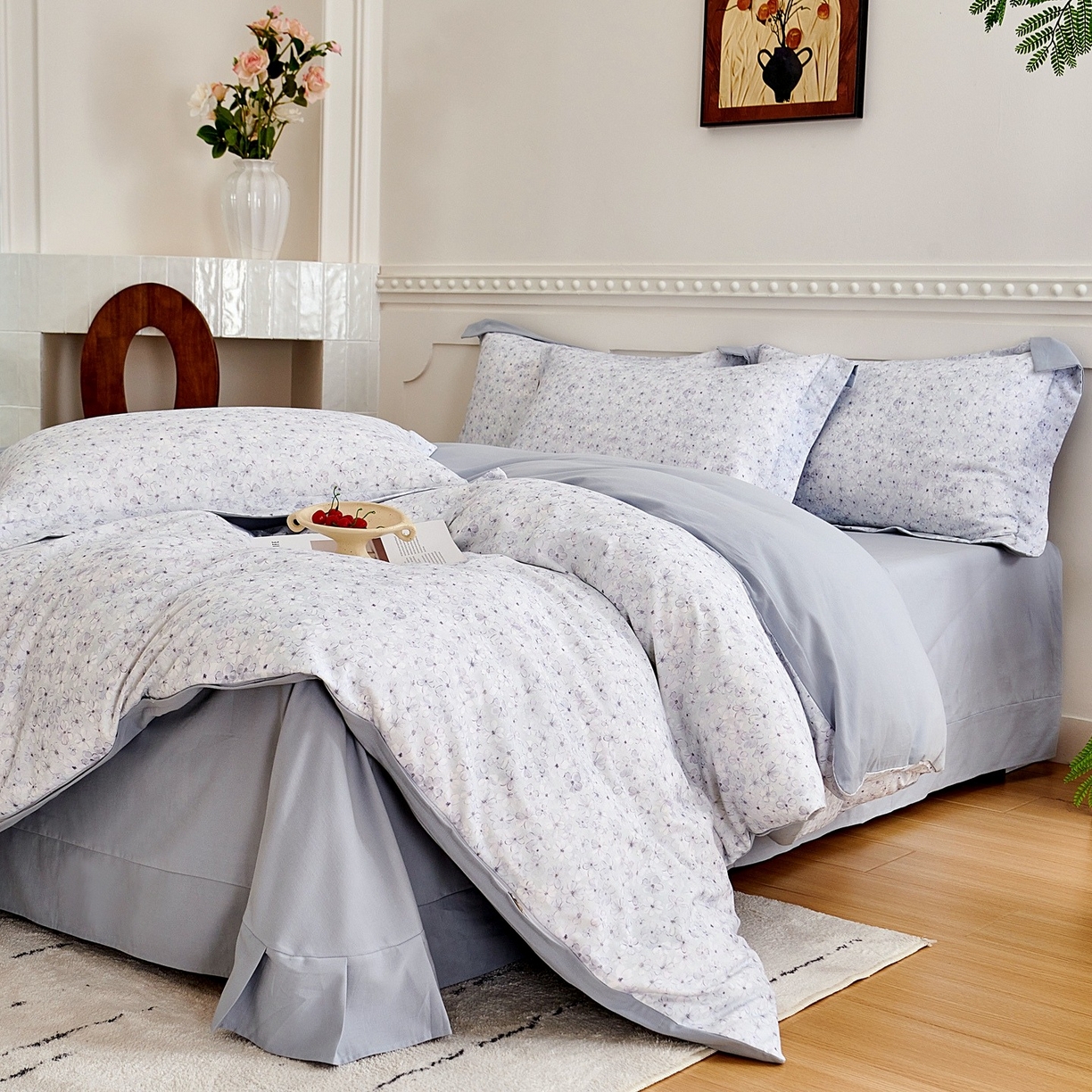 91家纺网 家纺一手货源 找家纺 芙绣家纺 2025新款全棉纯棉磨毛内合简单款四件套 晚棠-灰