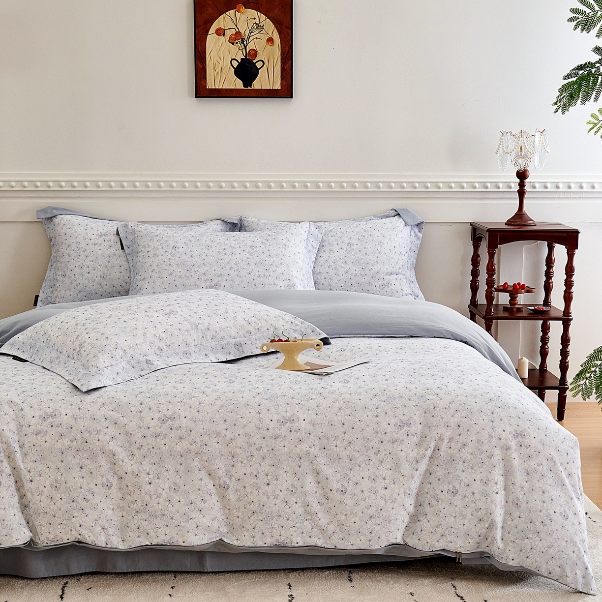 91家纺网 家纺一手货源 找家纺 芙绣家纺 2025新款全棉纯棉磨毛内合简单款四件套 晚棠-灰