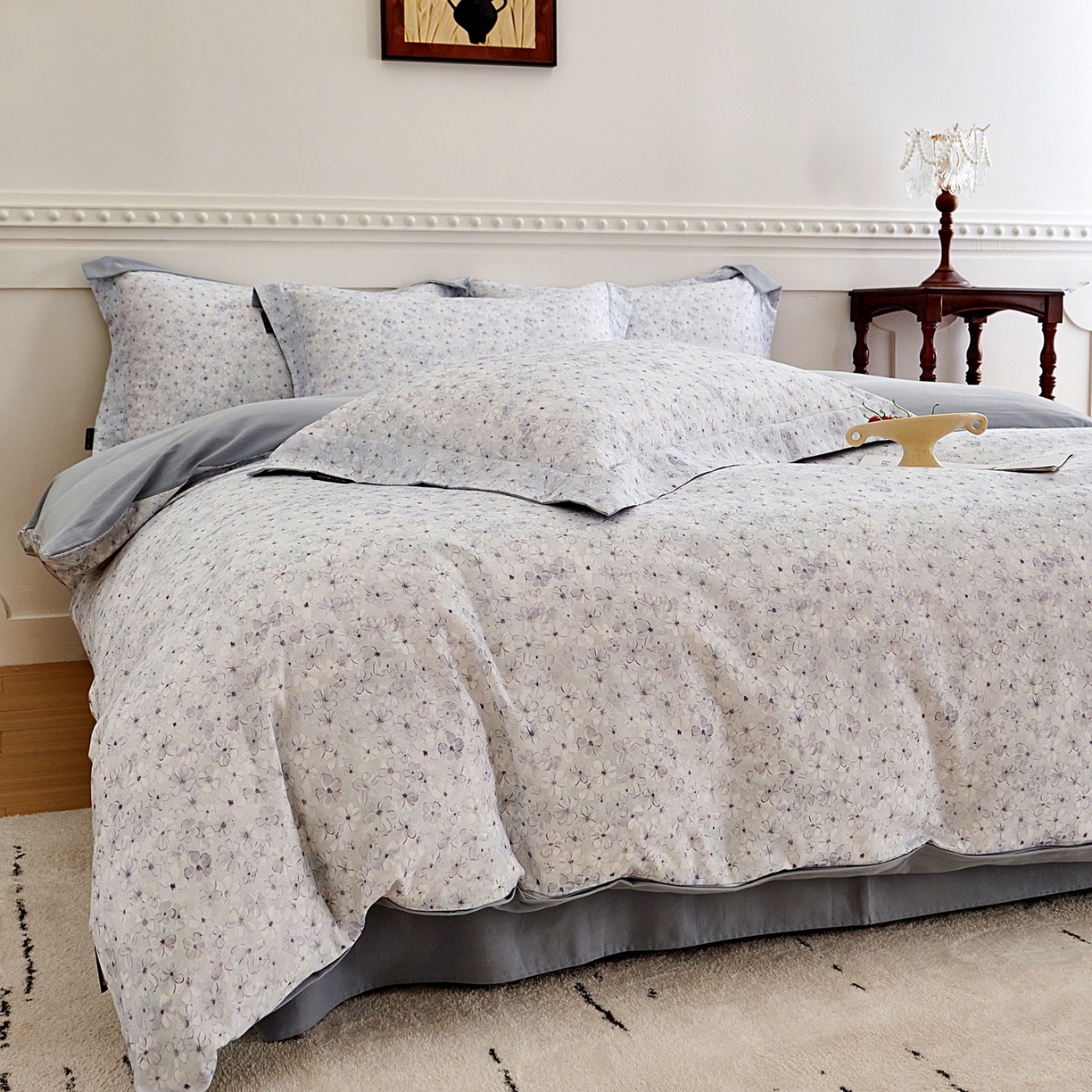 91家纺网 家纺一手货源 找家纺 芙绣家纺 2025新款全棉纯棉磨毛内合简单款四件套 晚棠-灰