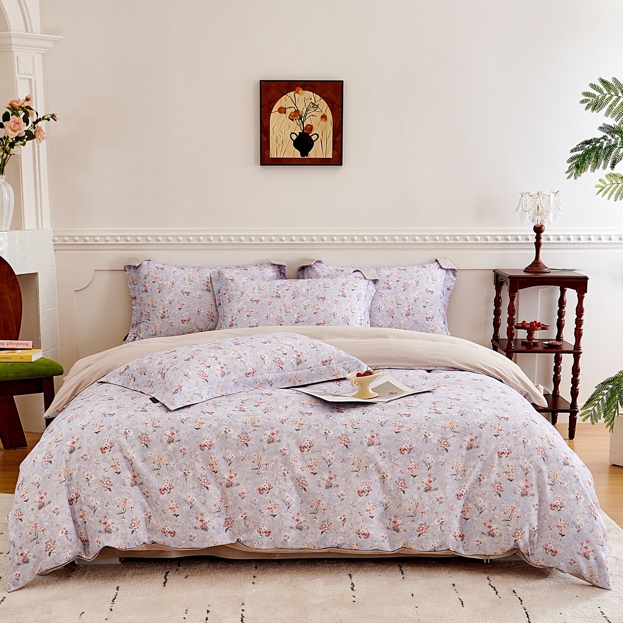 91家纺网 家纺一手货源 找家纺 芙绣家纺 2025新款全棉纯棉磨毛内合简单款四件套 香伊-灰