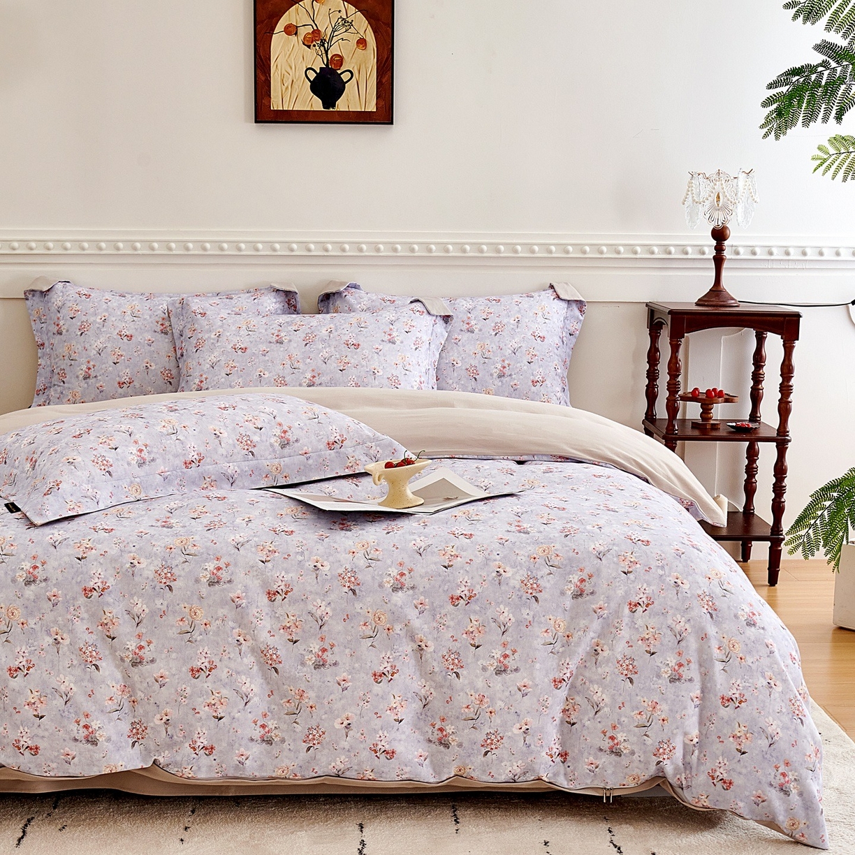 91家纺网 家纺一手货源 找家纺 芙绣家纺 2025新款全棉纯棉磨毛内合简单款四件套 香伊-灰