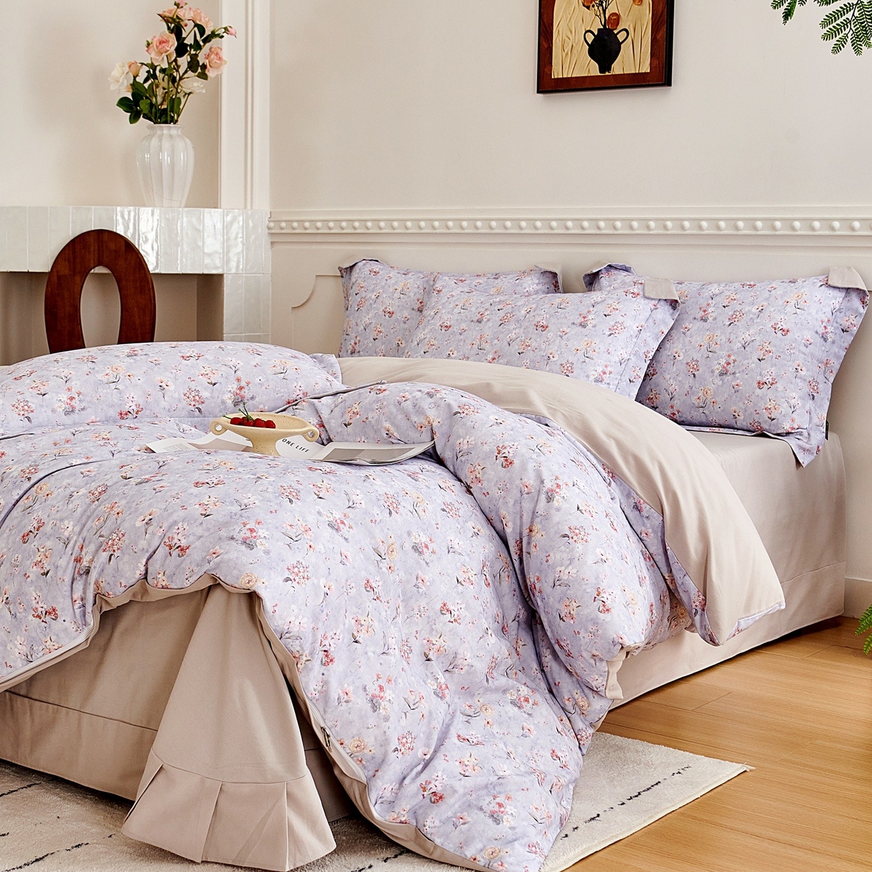 91家纺网 家纺一手货源 找家纺 芙绣家纺 2025新款全棉纯棉磨毛内合简单款四件套 香伊-灰