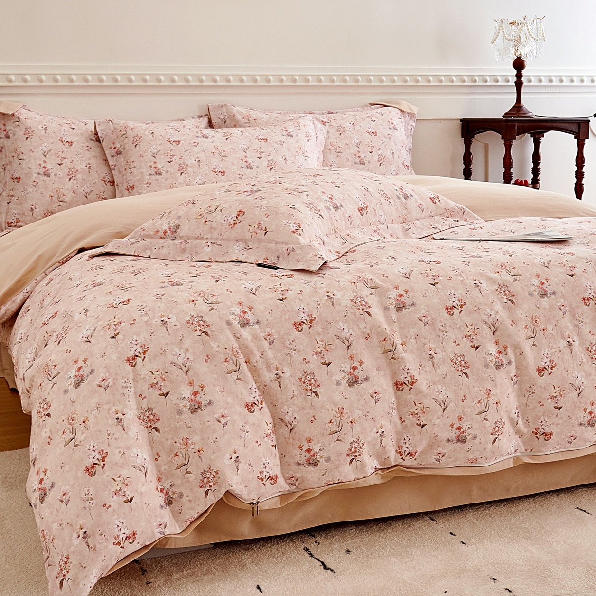 91家纺网 家纺一手货源 找家纺 芙绣家纺 2025新款全棉纯棉磨毛内合简单款四件套 香伊-玉