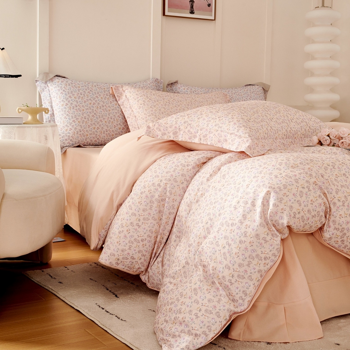 91家纺网 家纺一手货源 找家纺 芙绣家纺 2025新款全棉纯棉磨毛内合简单款四件套 意境-粉