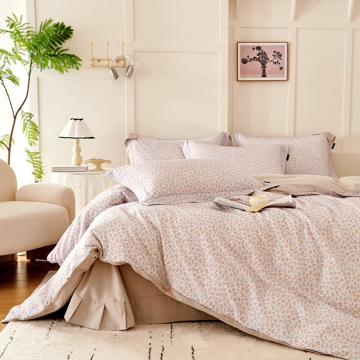 91家纺网 家纺一手货源 找家纺 芙绣家纺 2025新款全棉纯棉磨毛内合简单款四件套 意境-灰