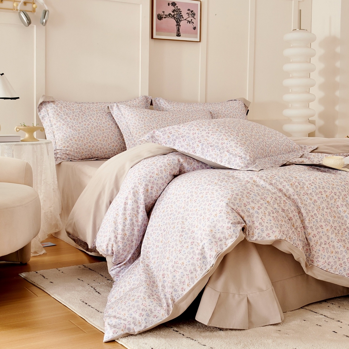 91家纺网 家纺一手货源 找家纺 芙绣家纺 2025新款全棉纯棉磨毛内合简单款四件套 意境-灰