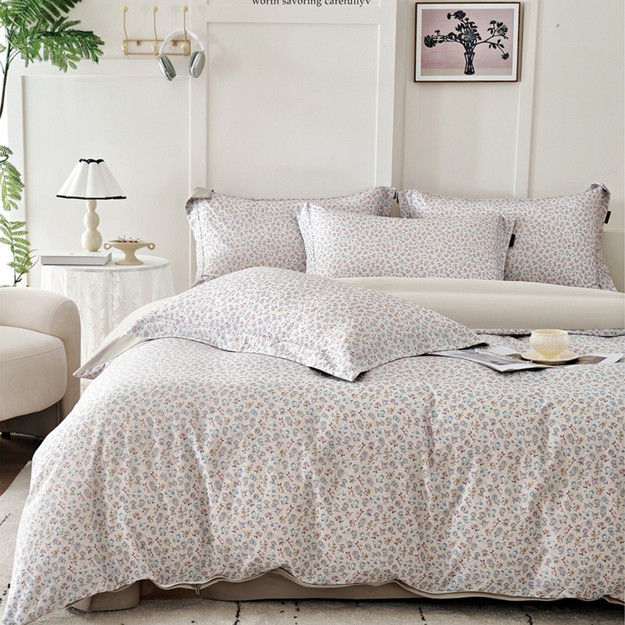 91家纺网 家纺一手货源 找家纺 芙绣家纺 2025新款全棉纯棉磨毛内合简单款四件套 意境-灰