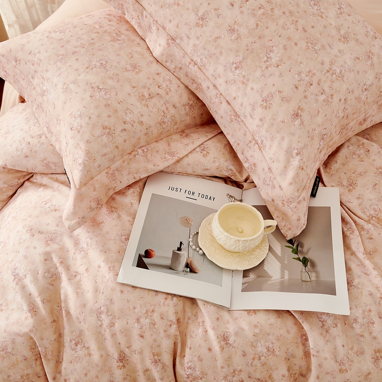 91家纺网 家纺一手货源 找家纺 芙绣家纺 2025新款全棉纯棉磨毛内合简单款四件套 悦舞-粉