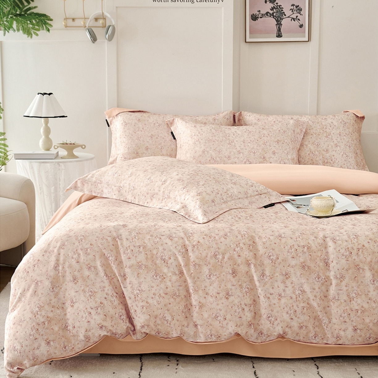 91家纺网 家纺一手货源 找家纺 芙绣家纺 2025新款全棉纯棉磨毛内合简单款四件套 悦舞-粉