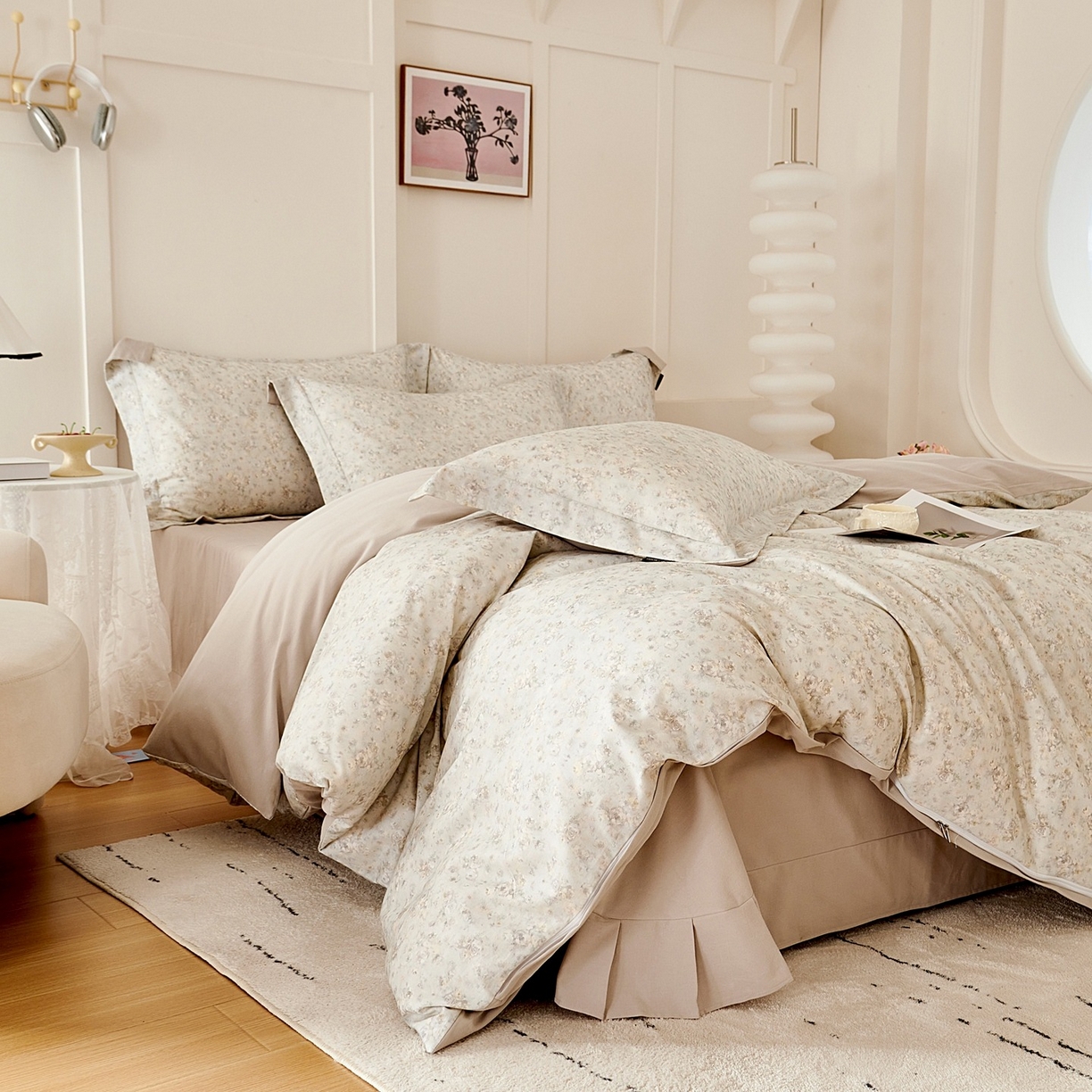 91家纺网 家纺一手货源 找家纺 芙绣家纺 2025新款全棉纯棉磨毛内合简单款四件套 悦舞-绿