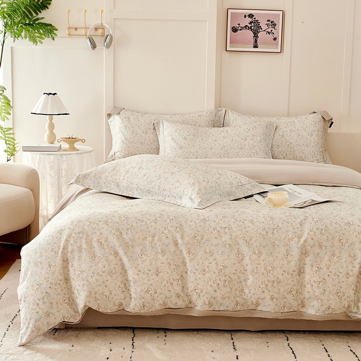 91家纺网 家纺一手货源 找家纺 芙绣家纺 2025新款全棉纯棉磨毛内合简单款四件套 悦舞-绿