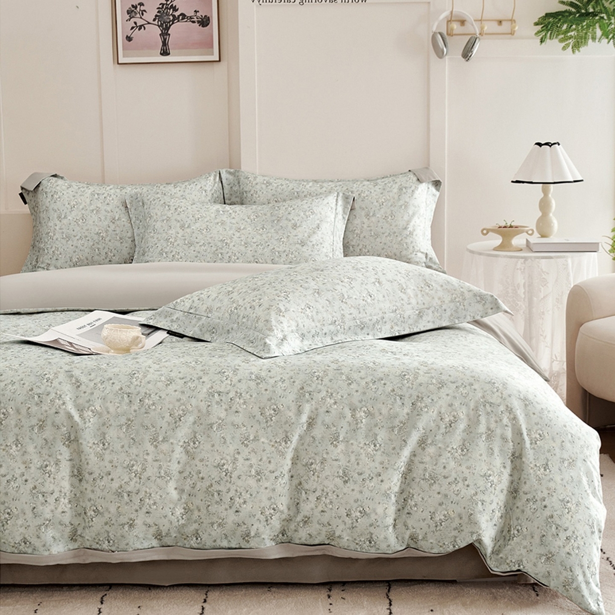 91家纺网 家纺一手货源 找家纺 芙绣家纺 2025新款全棉纯棉磨毛内合简单款四件套 悦舞-绿