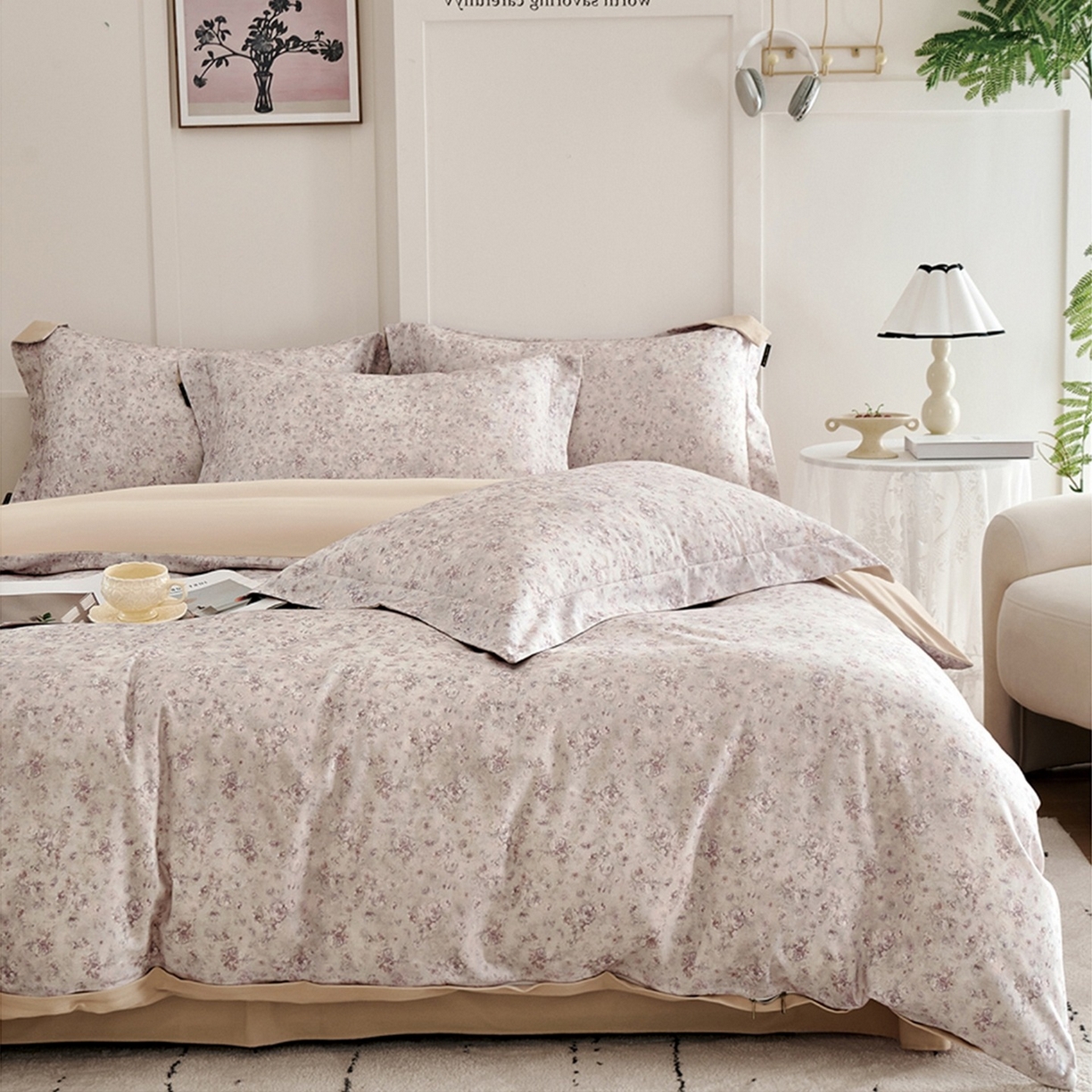 芙绣家纺 2025新款全棉纯棉磨毛内合简单款四件套 悦舞-玉