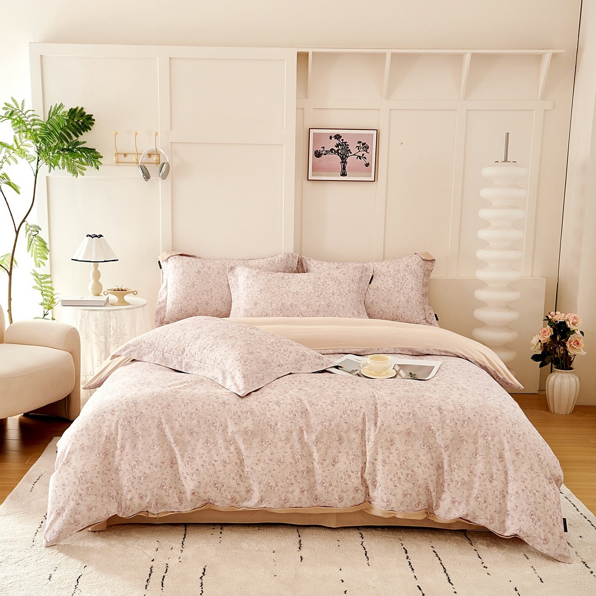 91家纺网 家纺一手货源 找家纺 芙绣家纺 2025新款全棉纯棉磨毛内合简单款四件套 悦舞-玉