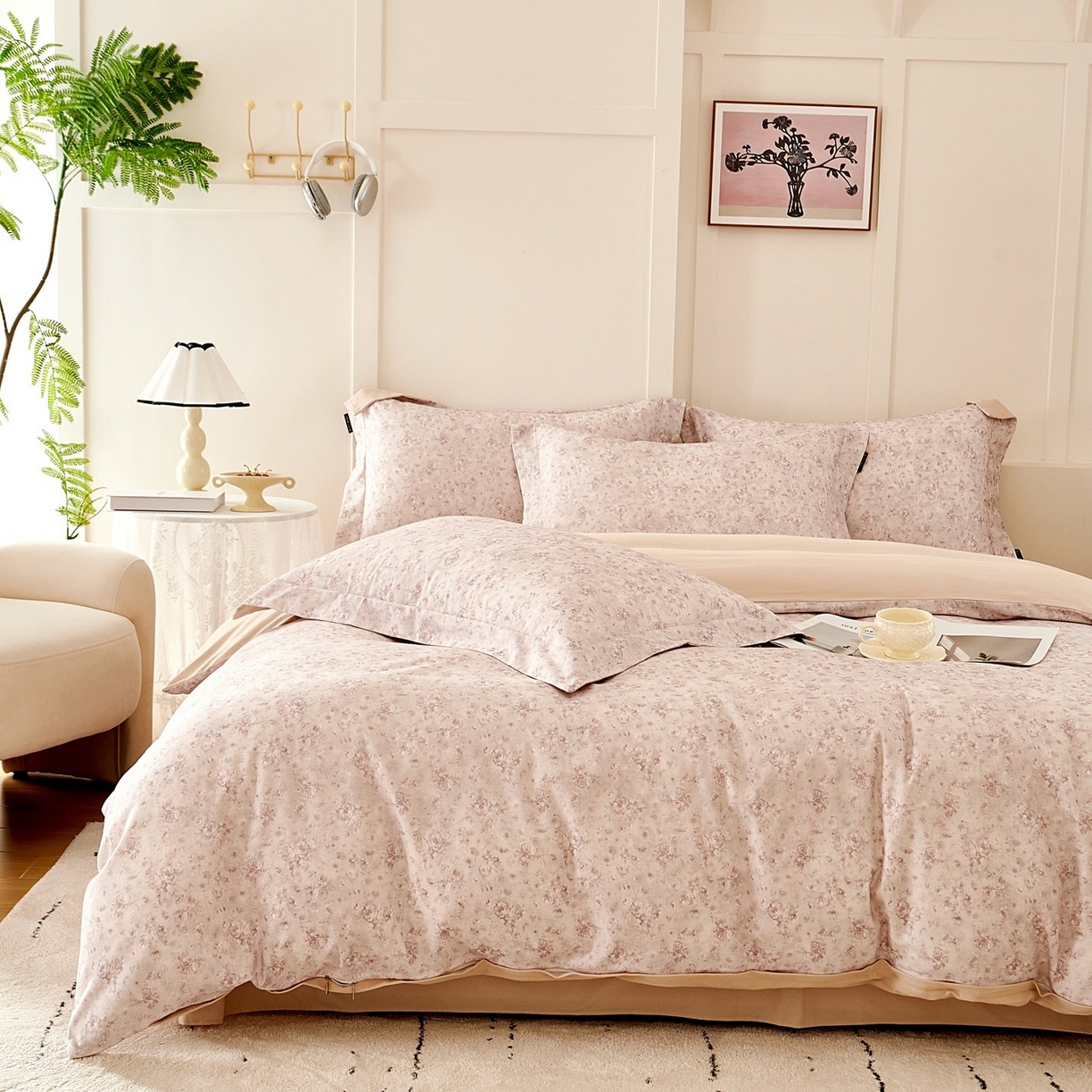 91家纺网 家纺一手货源 找家纺 芙绣家纺 2025新款全棉纯棉磨毛内合简单款四件套 悦舞-玉