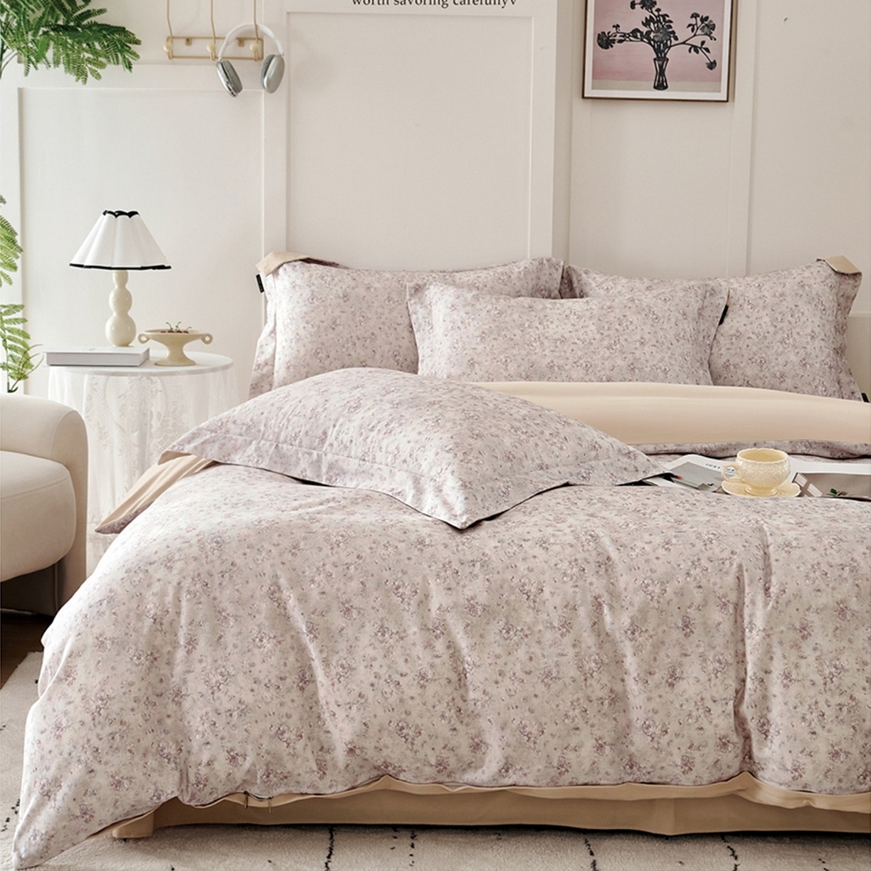 91家纺网 家纺一手货源 找家纺 芙绣家纺 2025新款全棉纯棉磨毛内合简单款四件套 悦舞-玉