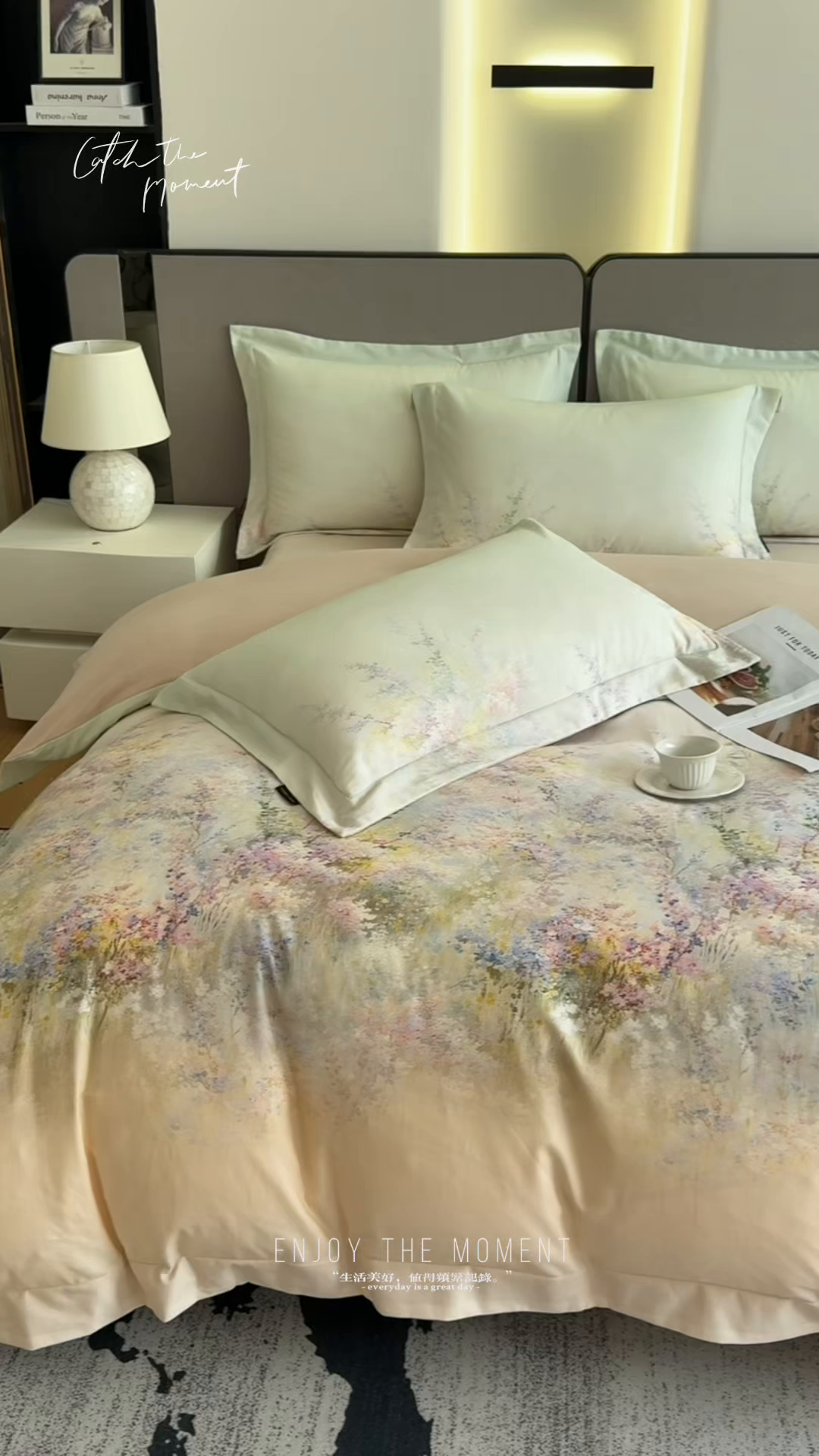 91家纺网 家纺一手货源 找家纺 芙绣家纺 2025新款纯棉全棉磨毛宽边压线复杂款四件套 淡彩-桔