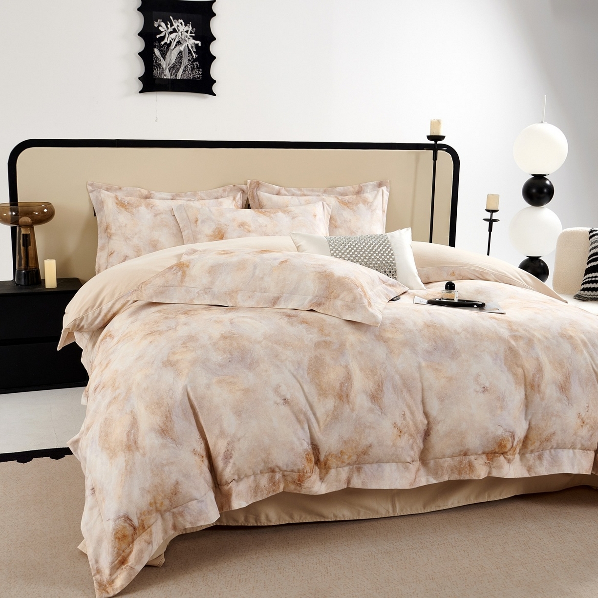 91家纺网 家纺一手货源 找家纺 芙绣家纺 2025新款纯棉全棉磨毛宽边压线复杂款四件套 古韵-咖