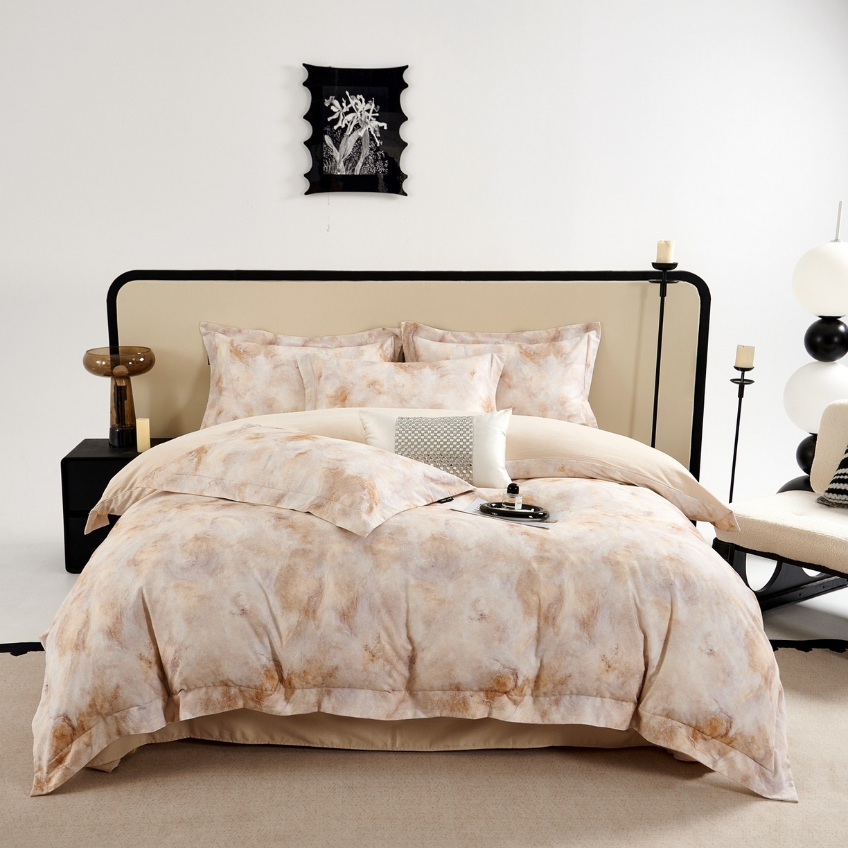 91家纺网 家纺一手货源 找家纺 芙绣家纺 2025新款纯棉全棉磨毛宽边压线复杂款四件套 古韵-咖