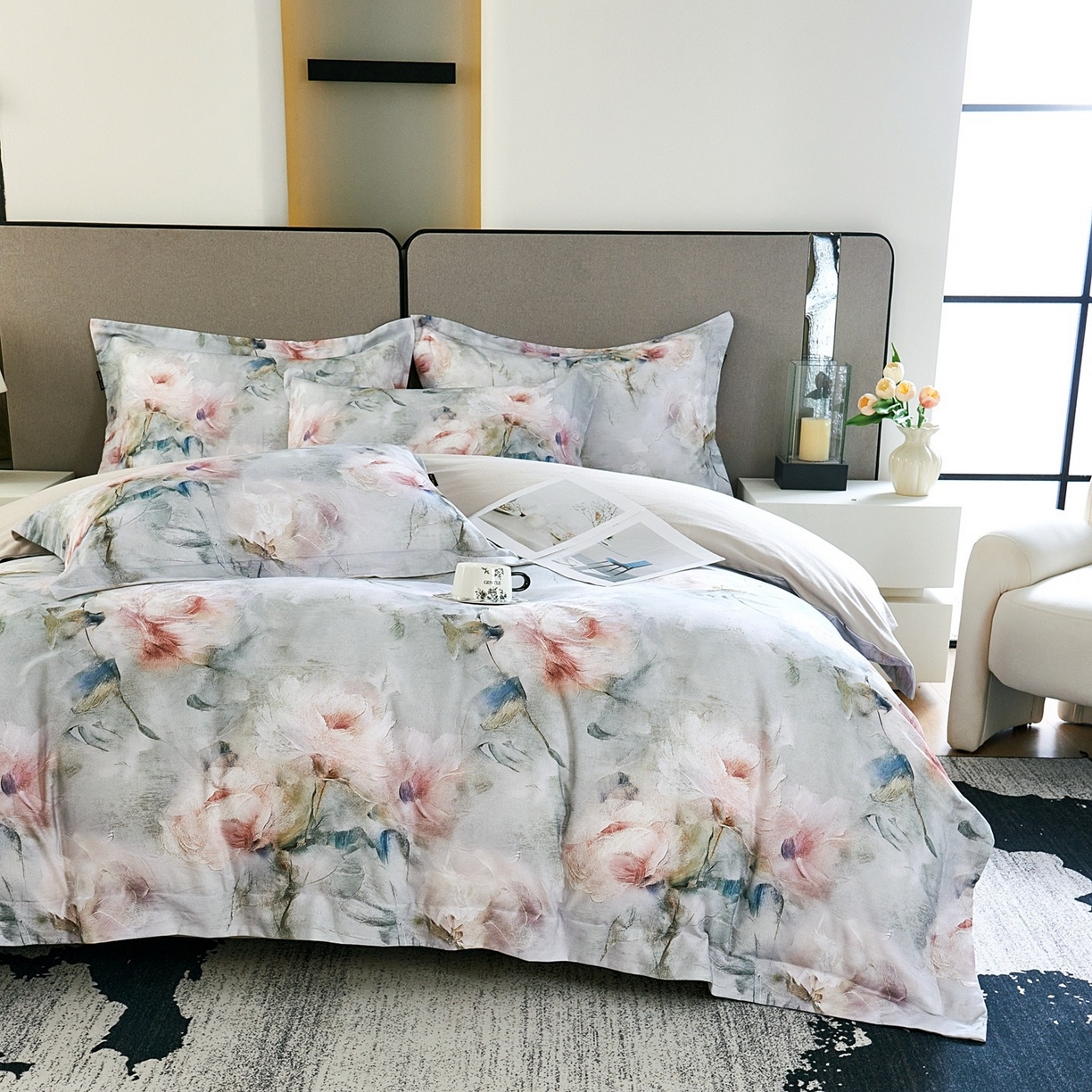 芙绣家纺 2025新款纯棉全棉磨毛宽边压线复杂款四件套 梦影-绿