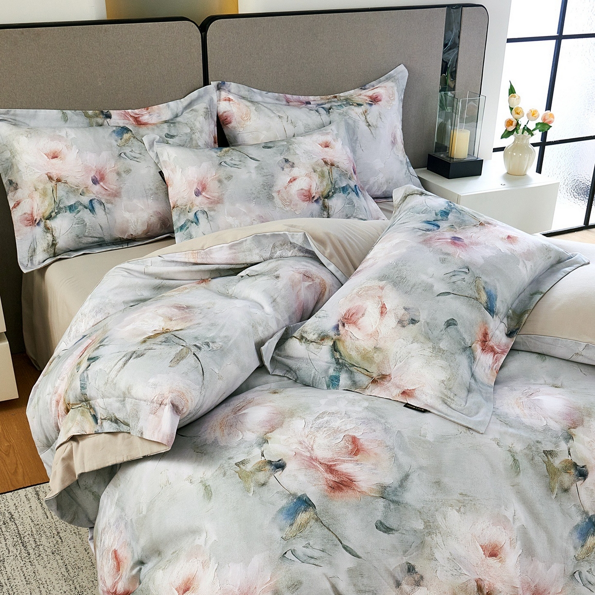 91家纺网 家纺一手货源 找家纺 芙绣家纺 2025新款纯棉全棉磨毛宽边压线复杂款四件套 梦影-绿