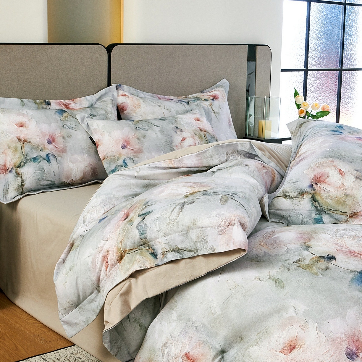 91家纺网 家纺一手货源 找家纺 芙绣家纺 2025新款纯棉全棉磨毛宽边压线复杂款四件套 梦影-绿