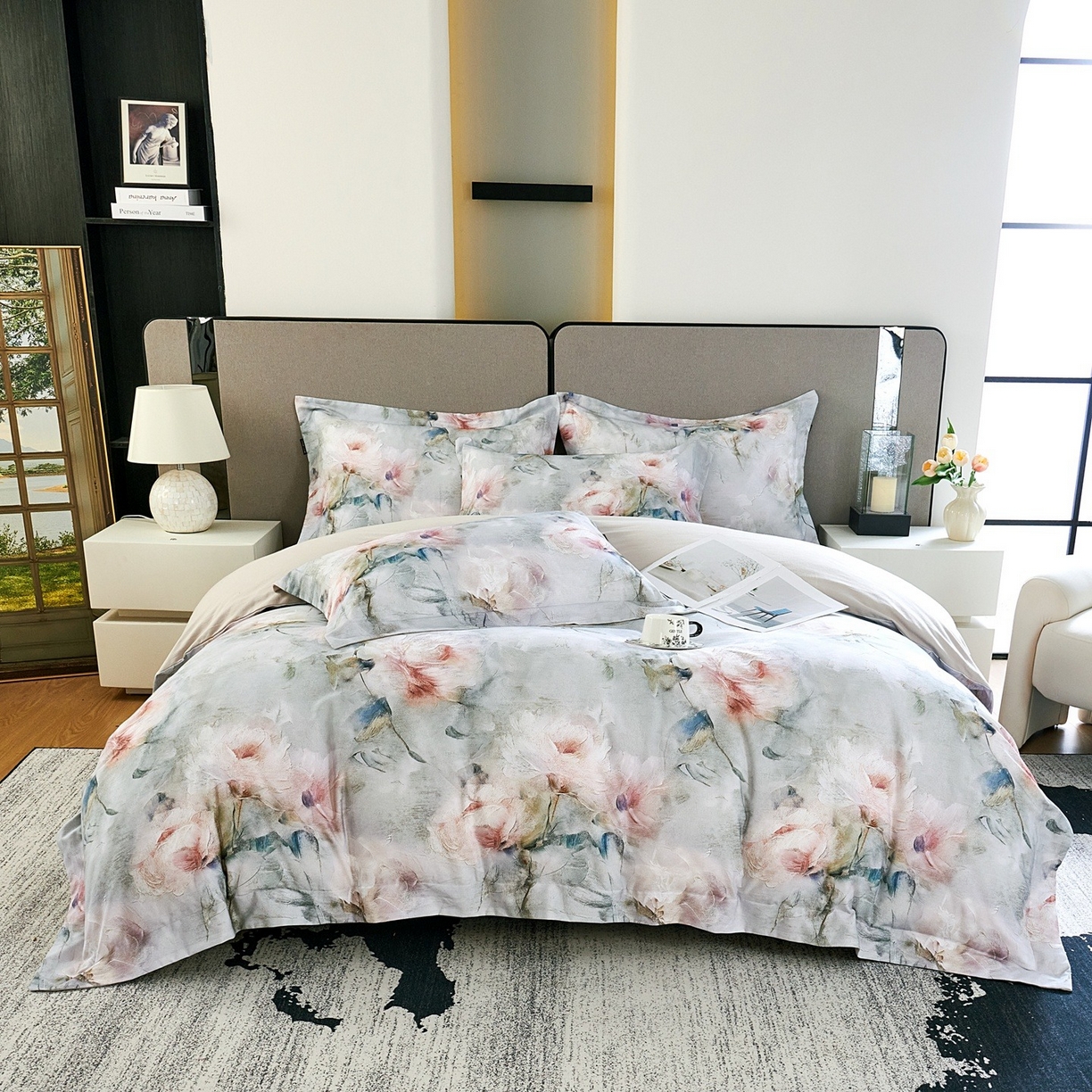 91家纺网 家纺一手货源 找家纺 芙绣家纺 2025新款纯棉全棉磨毛宽边压线复杂款四件套 梦影-绿