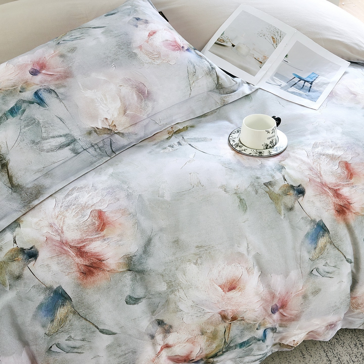 91家纺网 家纺一手货源 找家纺 芙绣家纺 2025新款纯棉全棉磨毛宽边压线复杂款四件套 梦影-绿