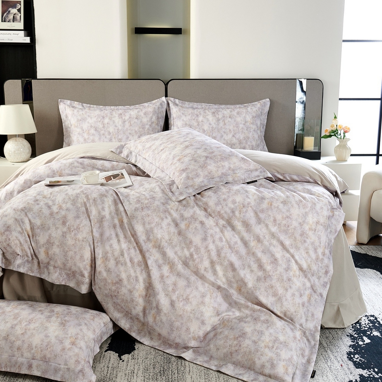 91家纺网 家纺一手货源 找家纺 芙绣家纺 2025新款纯棉全棉磨毛宽边压线复杂款四件套 轻语