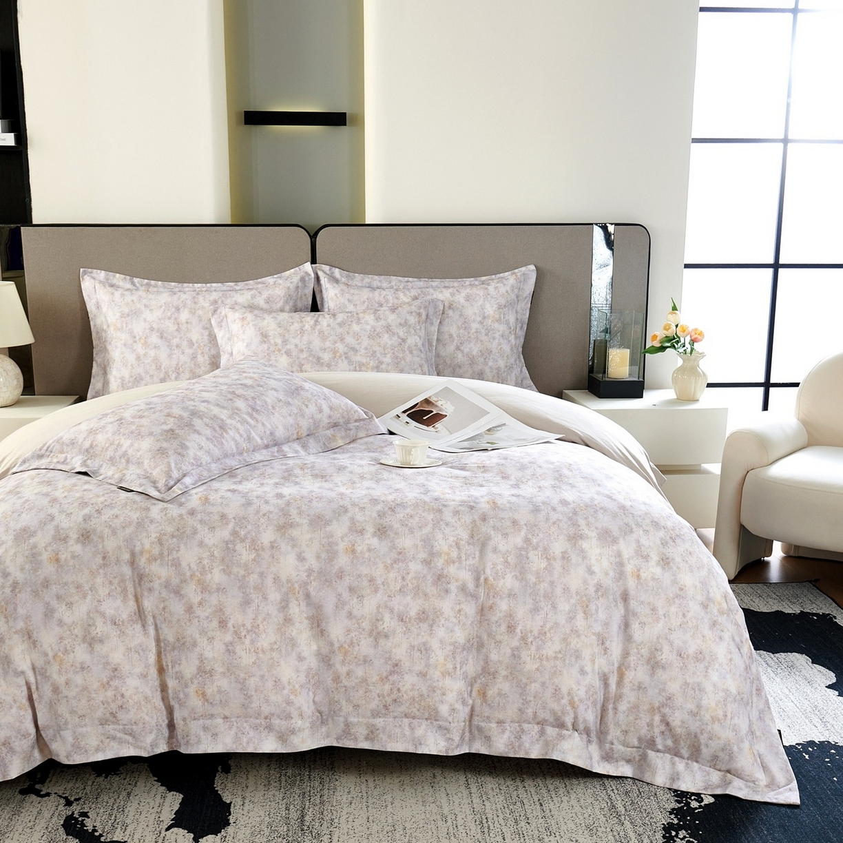 91家纺网 家纺一手货源 找家纺 芙绣家纺 2025新款纯棉全棉磨毛宽边压线复杂款四件套 轻语