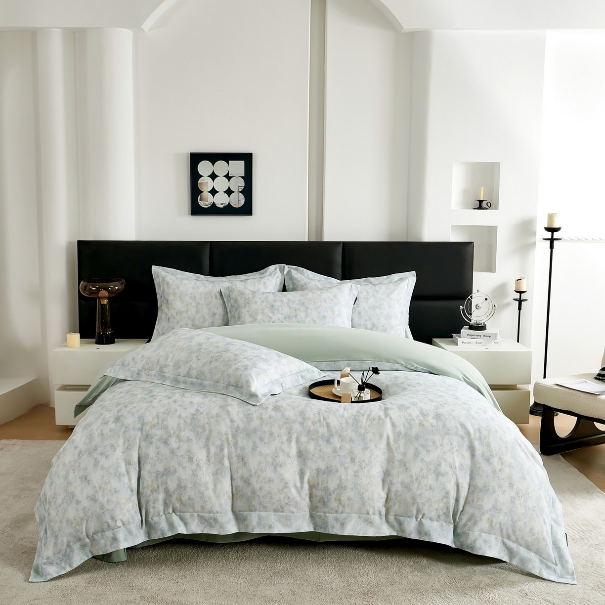 91家纺网 家纺一手货源 找家纺 芙绣家纺 2025新款纯棉全棉磨毛宽边压线复杂款四件套 轻语-绿