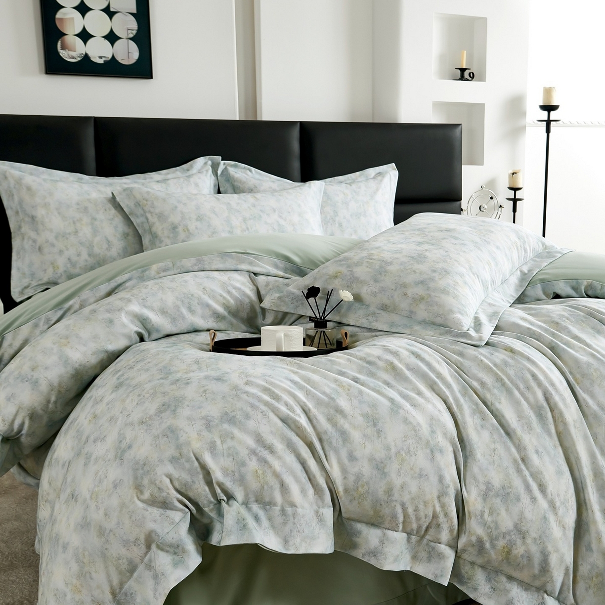 91家纺网 家纺一手货源 找家纺 芙绣家纺 2025新款纯棉全棉磨毛宽边压线复杂款四件套 轻语-绿