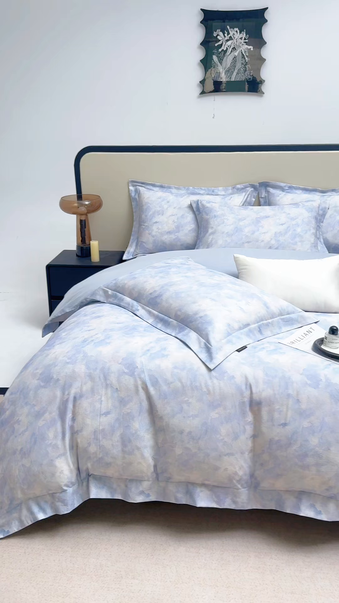 91家纺网 家纺一手货源 找家纺 芙绣家纺 2025新款纯棉全棉磨毛宽边压线复杂款四件套 倾香-蓝