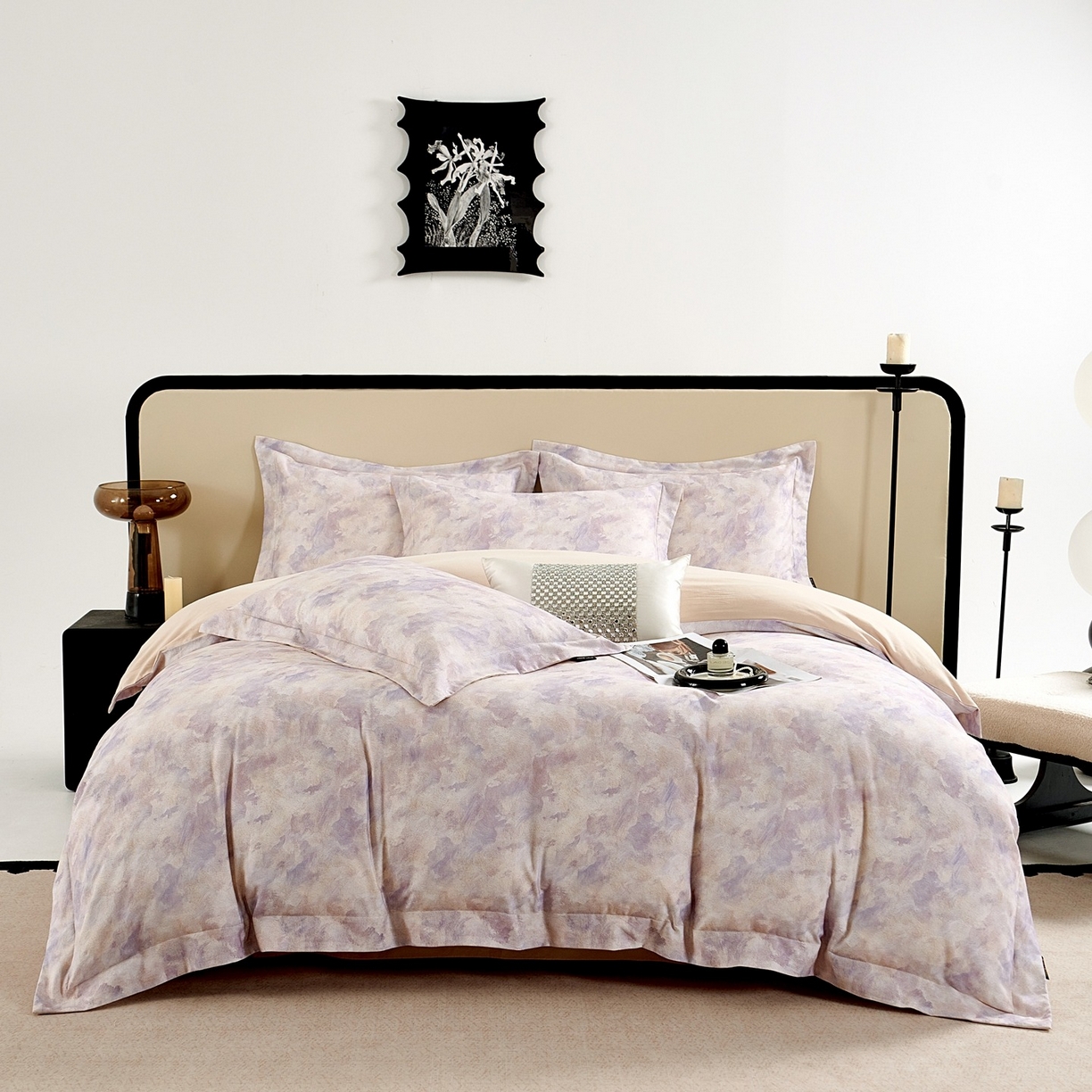 91家纺网 家纺一手货源 找家纺 芙绣家纺 2025新款纯棉全棉磨毛宽边压线复杂款四件套 倾香-紫