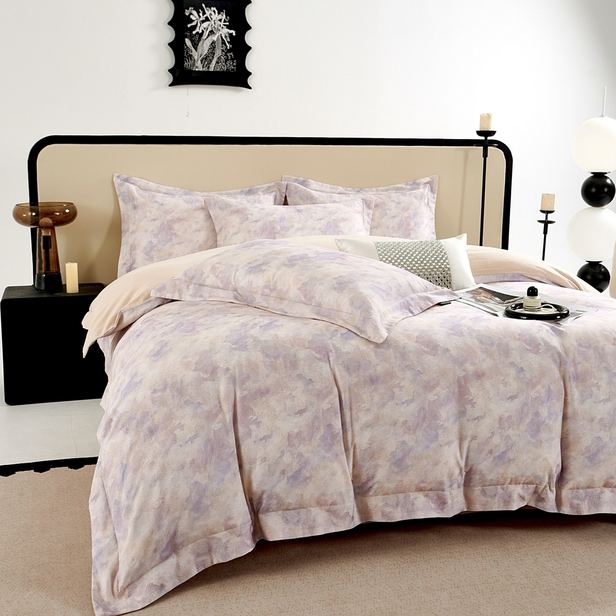 91家纺网 家纺一手货源 找家纺 芙绣家纺 2025新款纯棉全棉磨毛宽边压线复杂款四件套 倾香-紫